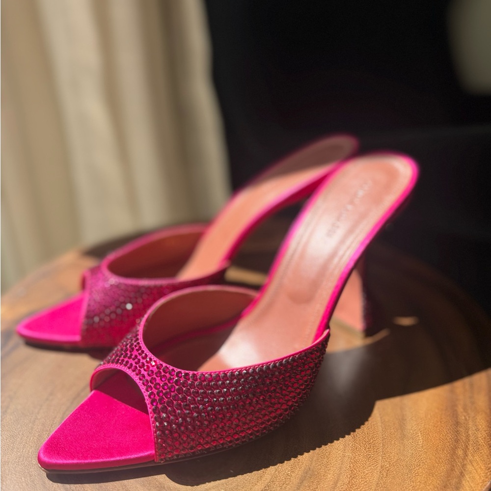 Amina Muaddi Pink Crystal Embellished Heels